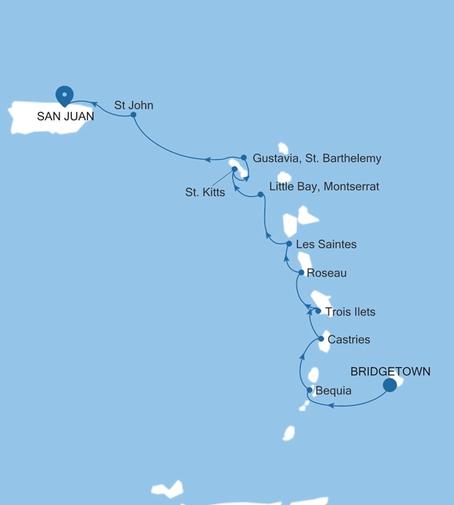 Silver Shadow Southern Caribbean Featuring St. Barts & Les Saintes voyage SS270120010 itinerary map