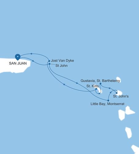 Silver Shadow Eastern Caribbean Featuring St. Barts & Montserrat voyage SS270130007 itinerary map