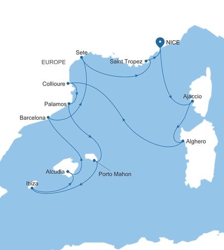 Silver Shadow Spain & France Featuring Saint-Tropez voyage SS270413012 itinerary map