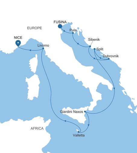 Silver Shadow Croatia & Italy Featuring Dubrovnik voyage SS270507010 itinerary map
