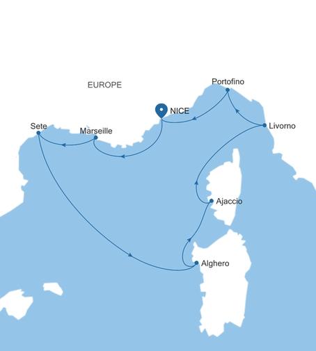 Silver Shadow France & Italy Featuring Portofino voyage SS270524008 itinerary map