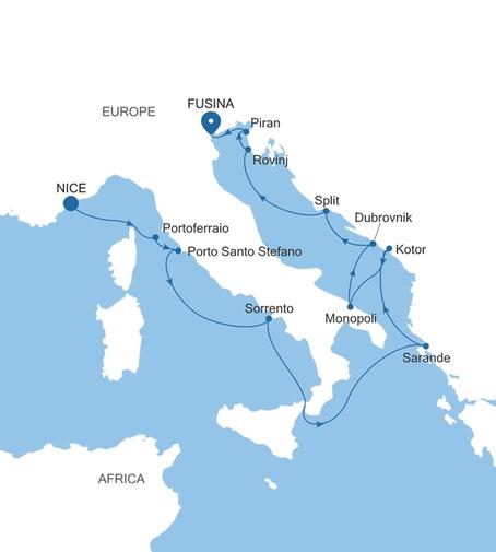 Silver Shadow Italy & the Adriatic Featuring Slovenia voyage SS270612012 itinerary map