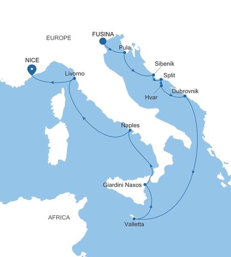 Silver Shadow Croatia & Italy Featuring Dubrovnik voyage SS270624012 itinerary map
