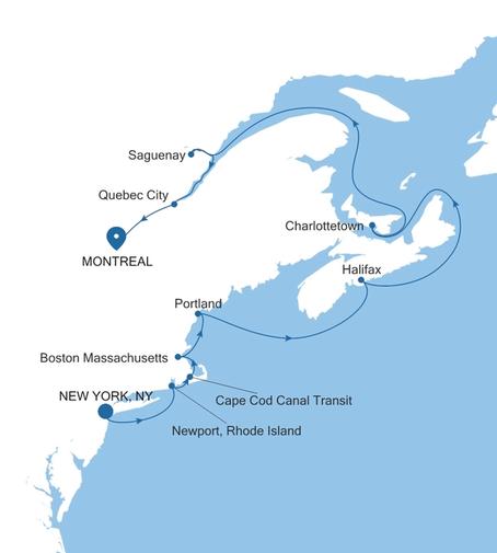 Silver Shadow Canada & New England Featuring Quebec City voyage SS270902011 itinerary map