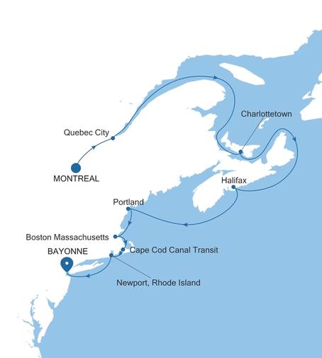 Silver Shadow Canada & New England Featuring Boston voyage SS270913011 itinerary map