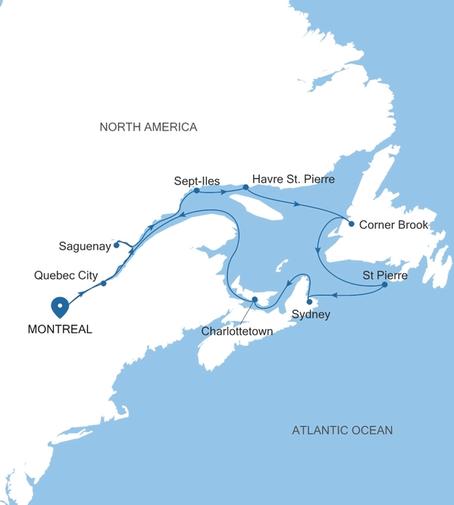 Silver Shadow Canada Featuring Nova Scotia & Newfoundland voyage SS271005012 itinerary map