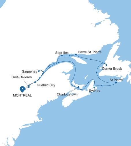 Silver Shadow Canada Featuring Nova Scotia & Newfoundland voyage SS271017012 itinerary map