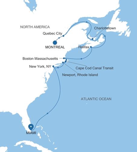 Silver Shadow Canada & the East Coast Featuring New York voyage SS271029014 itinerary map