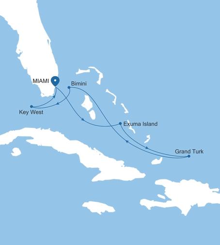 Silver Shadow The Bahamas Featuring Key West & Exuma voyage SS271126007 itinerary map