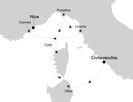 Silversea Silver Spirit April 29 May 6 2027 Civitavecchia, Italy to Nice, France