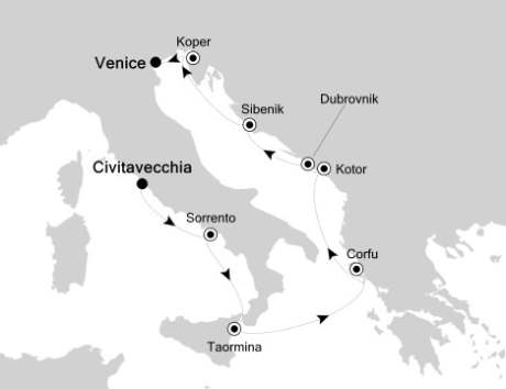 Cruise Single-Solo Balconies and Suites Silversea Silver Spirit August 18-27 2024 Civitavecchia, Italy to Venice, Italy