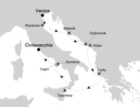 Luxury Cruises Just Silversea Silver Spirit July 17-26 2027 Venice, Italy to Civitavecchia, Italy