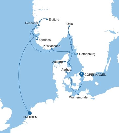 Silver Spirit Norwegian Fjords & Denmark Featuring Oslo voyage SL260723012 itinerary map