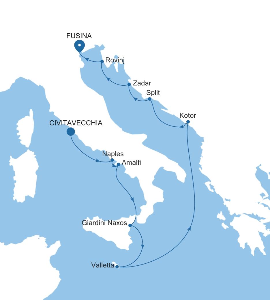 Silver Spirit Italy & Croatia Featuring the Amalfi Coast voyage SL261008010 itinerary map