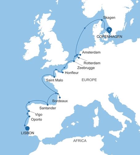 Silver Spirit France, Spain & the Netherlands Featuring Bordeaux voyage SL270505016 itinerary map