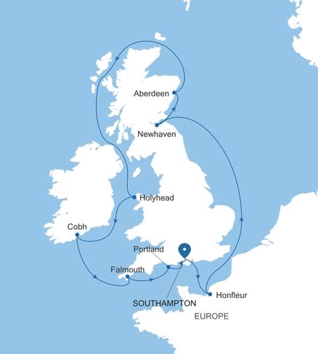 Silver Spirit The British Isles Featuring Portland & Falmouth voyage SL270629010 itinerary map