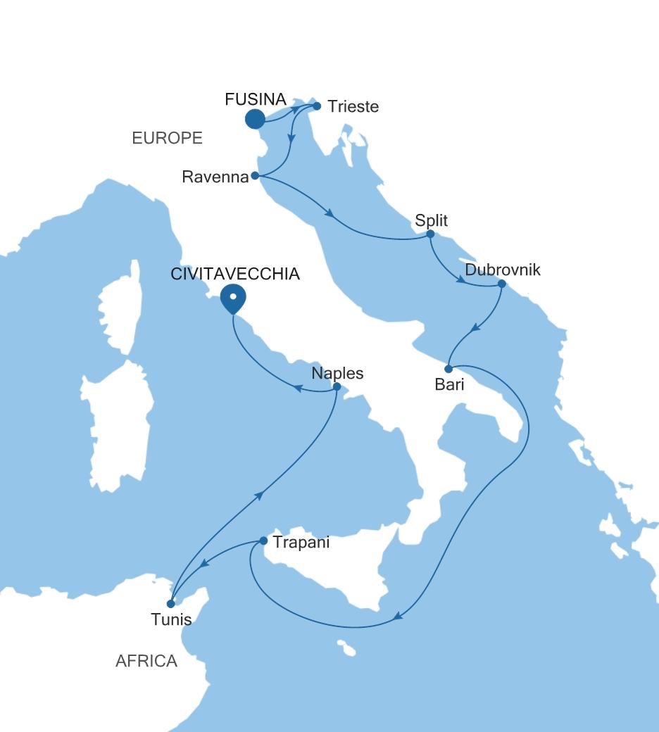 Silver Spirit Italy & Croatia Featuring Puglia voyage SL271111011 itinerary map