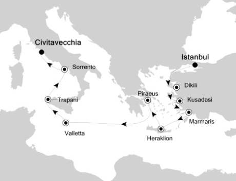 Cruise Single-Solo Balconies and Suites Silversea Silver Spirit October 19-29 2027 Istanbul to Rome (Civitavecchia), Italy