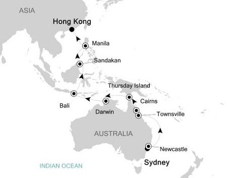 Cruise Single-Solo Balconies and Suites Silversea Silver Whisper February 13 March 7 2025 Sydney, Australia to Hong Kong, China