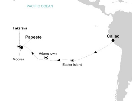 Luxury Cruises Just Silversea Silver Whisper January 16-30 2026 Callao, Peru to Papeete, Tahiti, French Polynesia