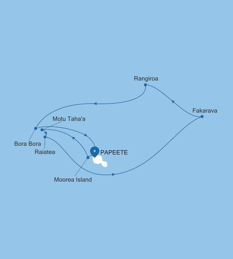 Map of Silver Whisper voyage WH271003010 from Papeete (Tahiti) to Papeete (Tahiti)