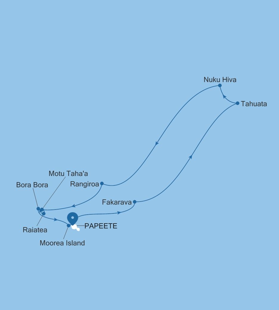Map of Silver Whisper voyage WH271202011 from Papeete (Tahiti) to Papeete (Tahiti)