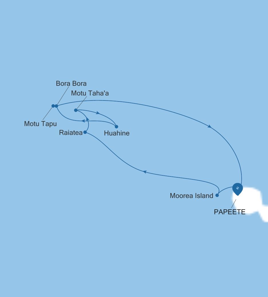 Map of Silver Whisper voyage WH271213007 from Papeete (Tahiti) to Papeete (Tahiti)