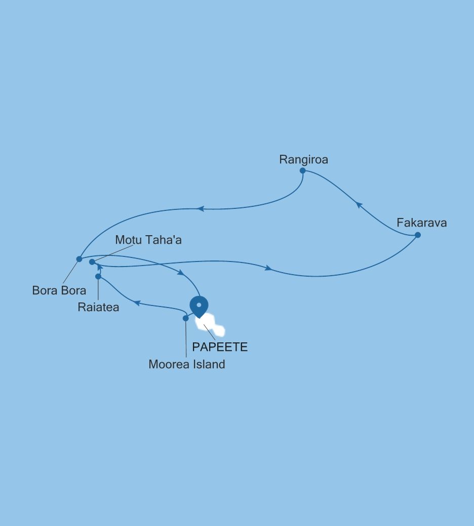 Map of Silver Whisper voyage WH271227010 from Papeete (Tahiti) to Papeete (Tahiti)