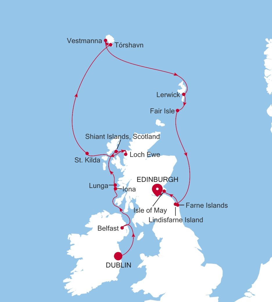 Map of Silver Wind voyage WI270509011 from Dublin to Edinburgh (Leith)