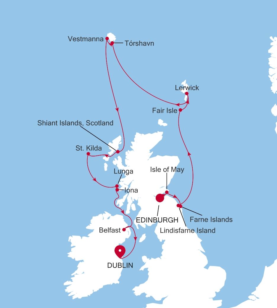 Map of Silver Wind voyage WI270520011 from Edinburgh (Leith) to Dublin