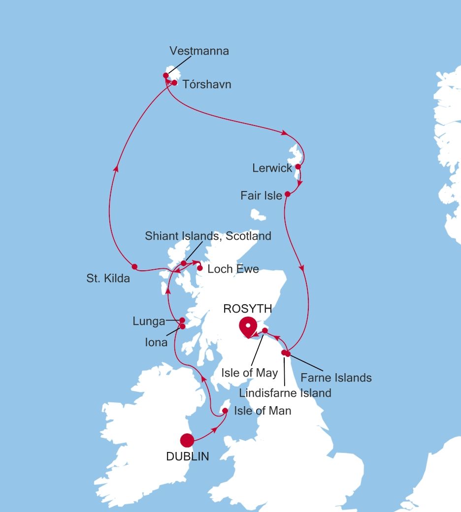 Map of Silver Wind voyage WI270531011 from Dublin to Rosyth (Edinburgh), Scotland
