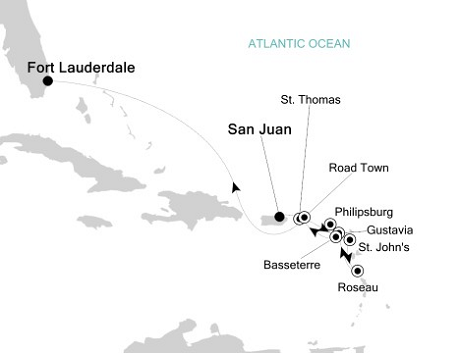 Cruise Single-Solo Balconies and Suites Silversea Silver Wind March 18-28 2025 San Juan to Fort Lauderdale, Florida