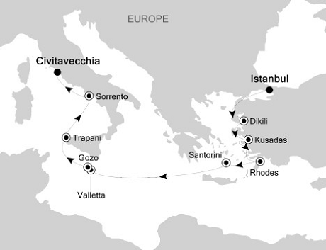Cruise Single-Solo Balconies and Suites Silversea Silver Wind May 7-17 2025 Istanbul to Civitavecchia (Rome)