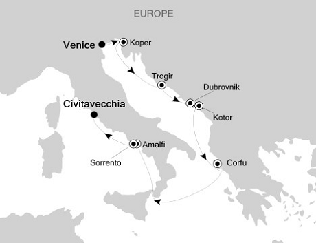 Deluxe Honeymoon Cruises Silversea Silver Wind October 10-20 2026 Venice to Civitavecchia (Rome)