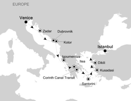 Cruise Single-Solo Balconies and Suites Silversea Silver Wind October 20-30 2024 Venice, Italy to Istanbul, Turkey