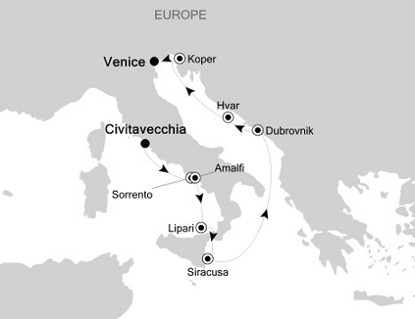 Cruise Single-Solo Balconies and Suites Silversea Silver Wind September 30 October 10 2025 Civitavecchia (Rome) to Venice