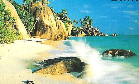Tropical Caribbean beach with granite rocks and turquoise water