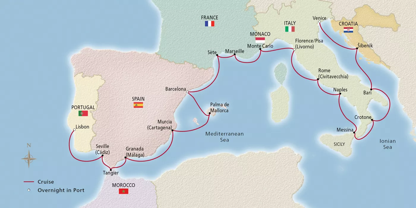 Viking Sky NEW! Adriatic & Mediterranean Discovery May 19–June 9, 2029 voyage OSK290519B official itinerary map