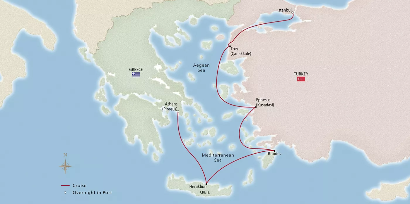 Viking Sky Ancient Mediterranean Treasures April 28–May 5, 2029 voyage OSK290428 official itinerary map