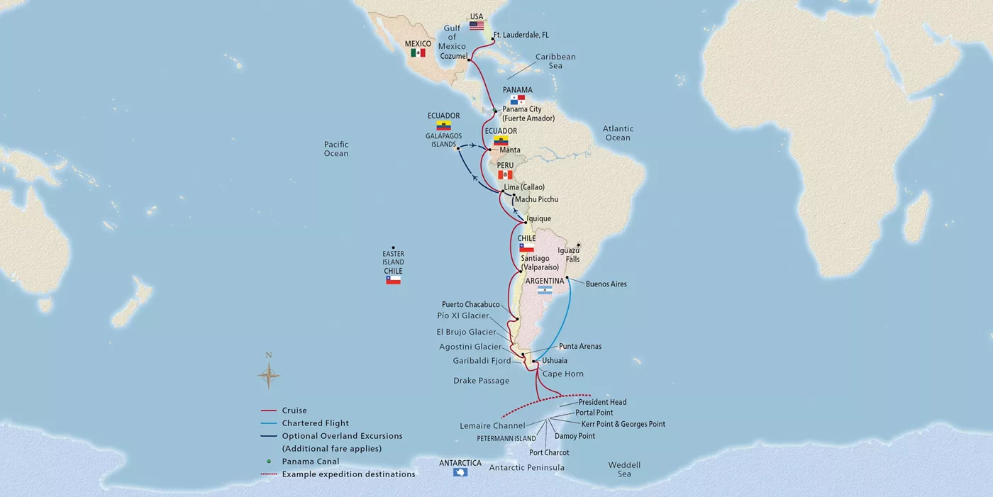 Viking Polaris Antarctic Explorer & the Americas February 26–April 8, 2027 voyage XPO270227B official itinerary map