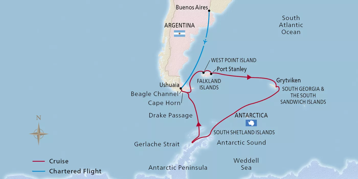 Viking Polaris Antarctica & South Georgia Island November 24–December 12, 2026 voyage XPO261125T official itinerary map