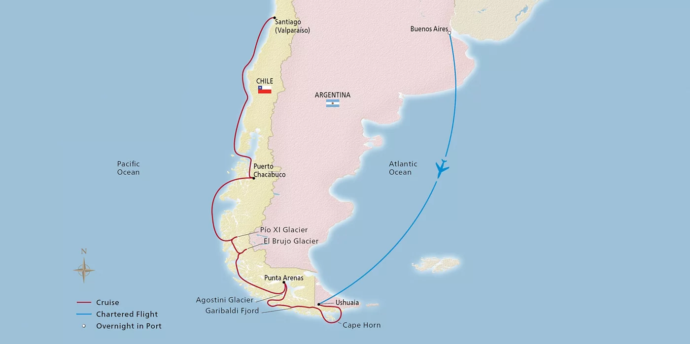 Viking Octantis Argentina & the Chilean Fjords March 26–April 8, 2028 voyage XOC280327T official itinerary map