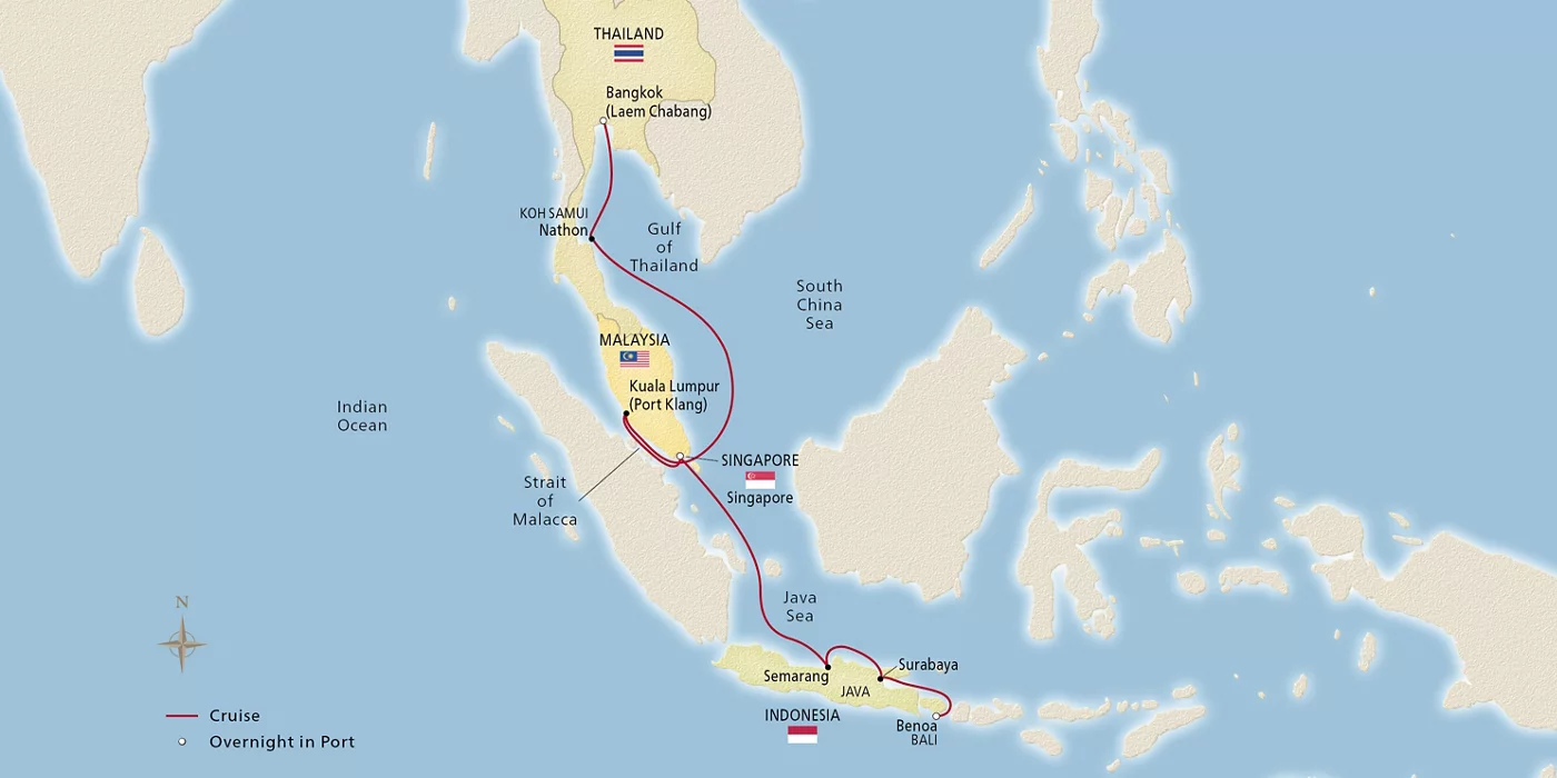 Viking Venus Bangkok, Bali & Beyond October 25–November 6, 2026 voyage OVE261025 official itinerary map