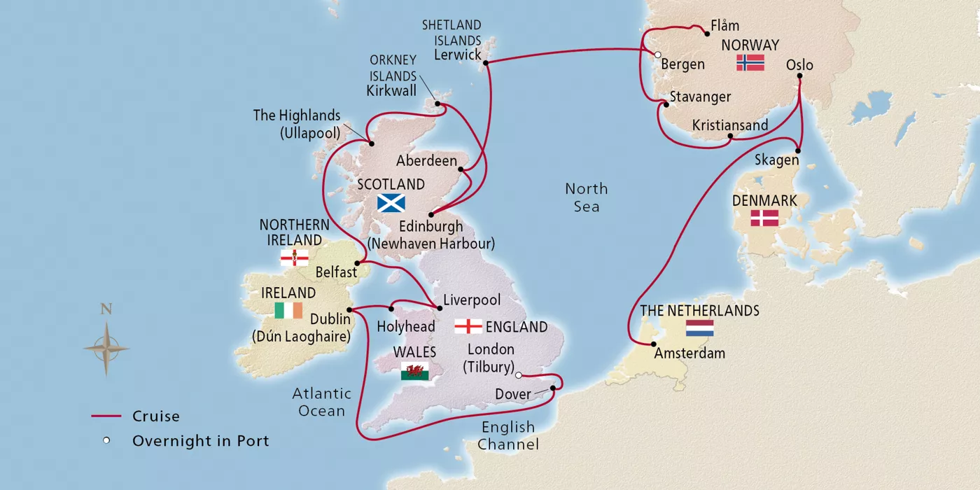 Viking Vela NEW! British Isles & Viking Shores May 14–June 4, 2027 voyage OVL270514A official itinerary map