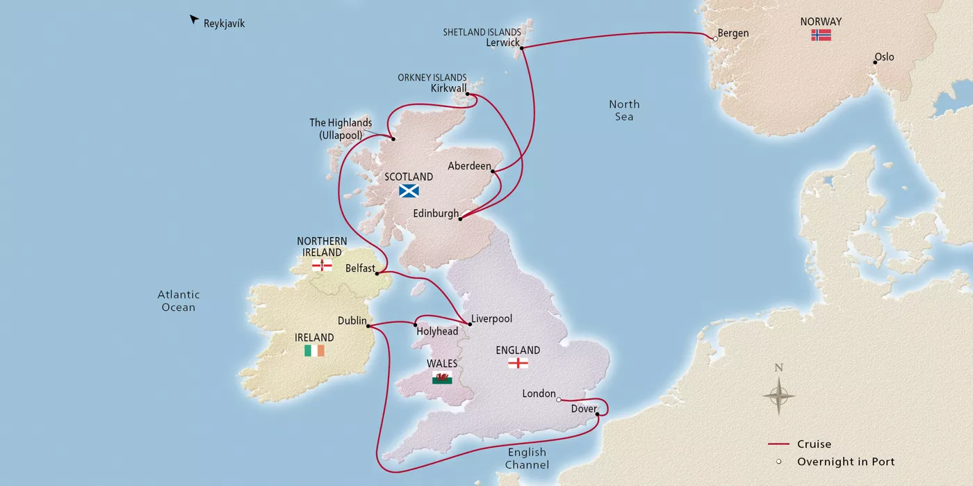 Viking Lyra British Isles Explorer May 8–22, 2029 voyage OLY290508 official itinerary map