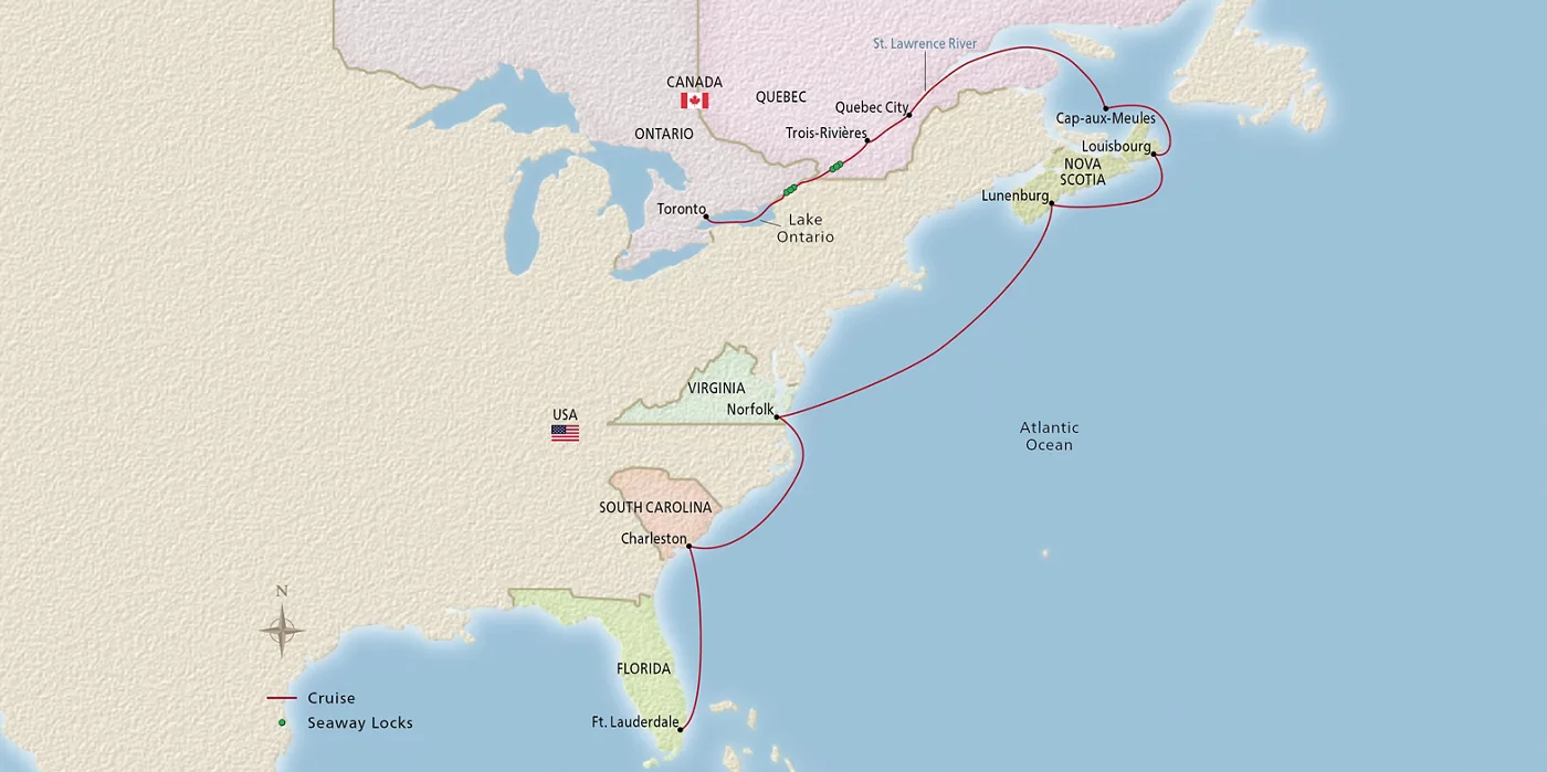Viking Polaris Canada & East Coast Explorer April 22–May 6, 2027 voyage XPO270422 official itinerary map