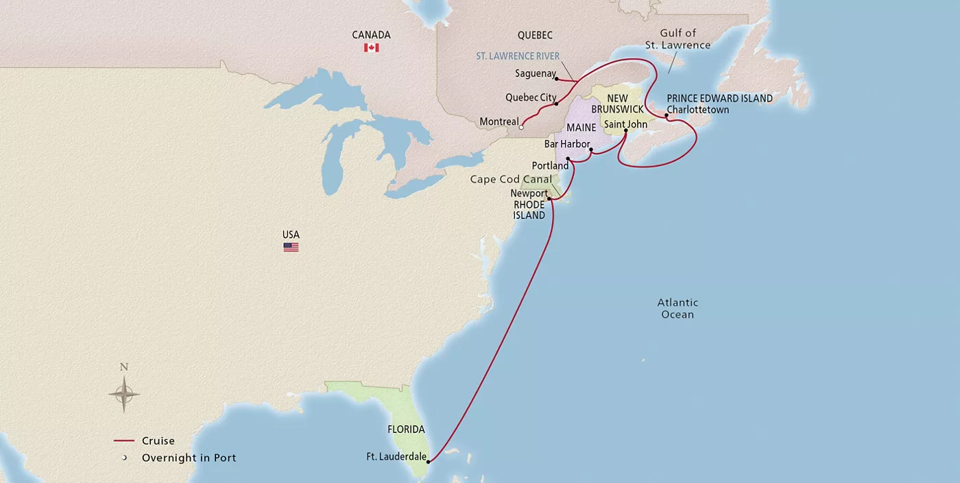 Viking Mars Canada & New England Scenic Shores October 6–20, 2026 voyage OMA261006 official itinerary map