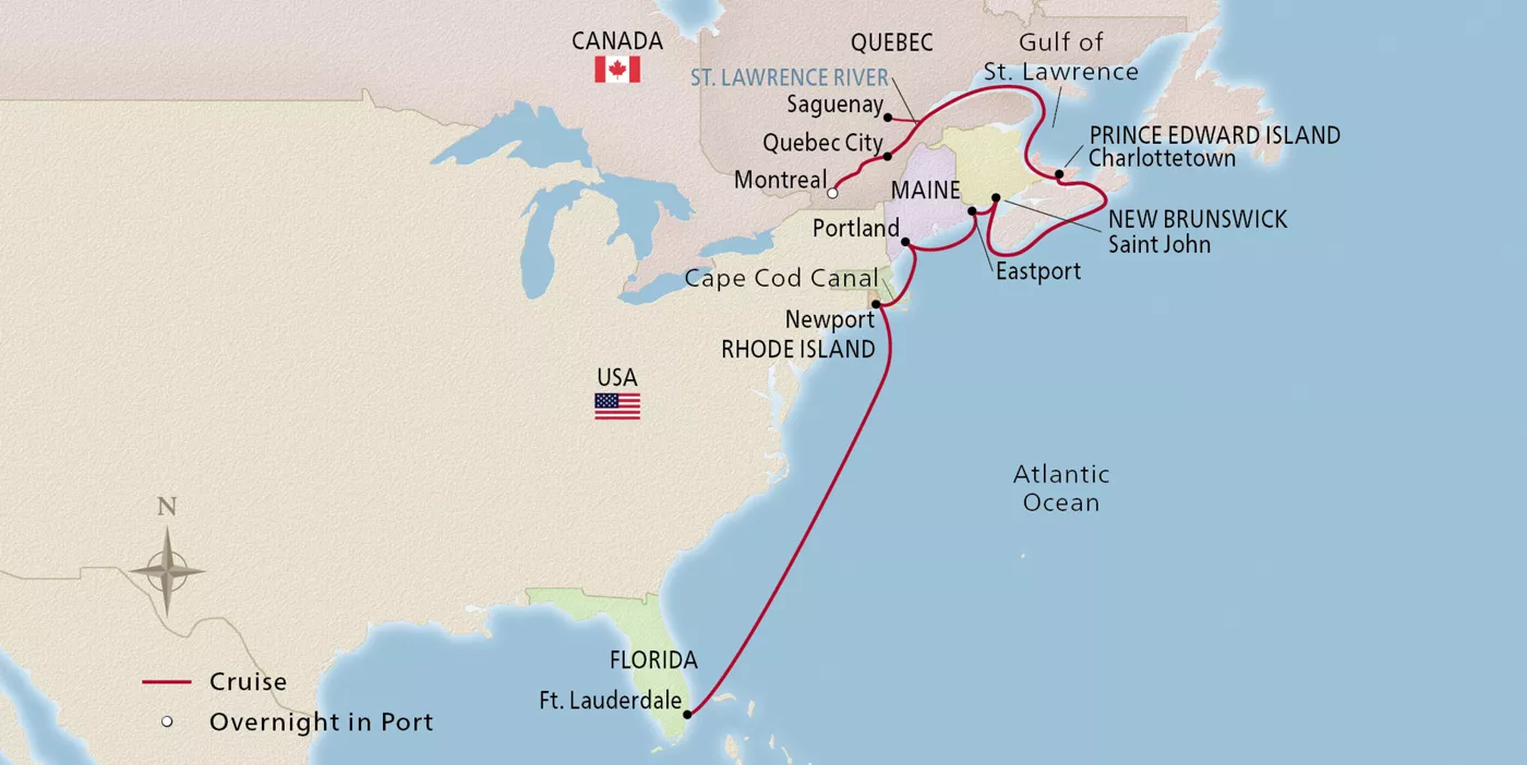 Viking Mars Canada & New England Scenic Shores October 6–20, 2026 voyage OMA261006 official itinerary map
