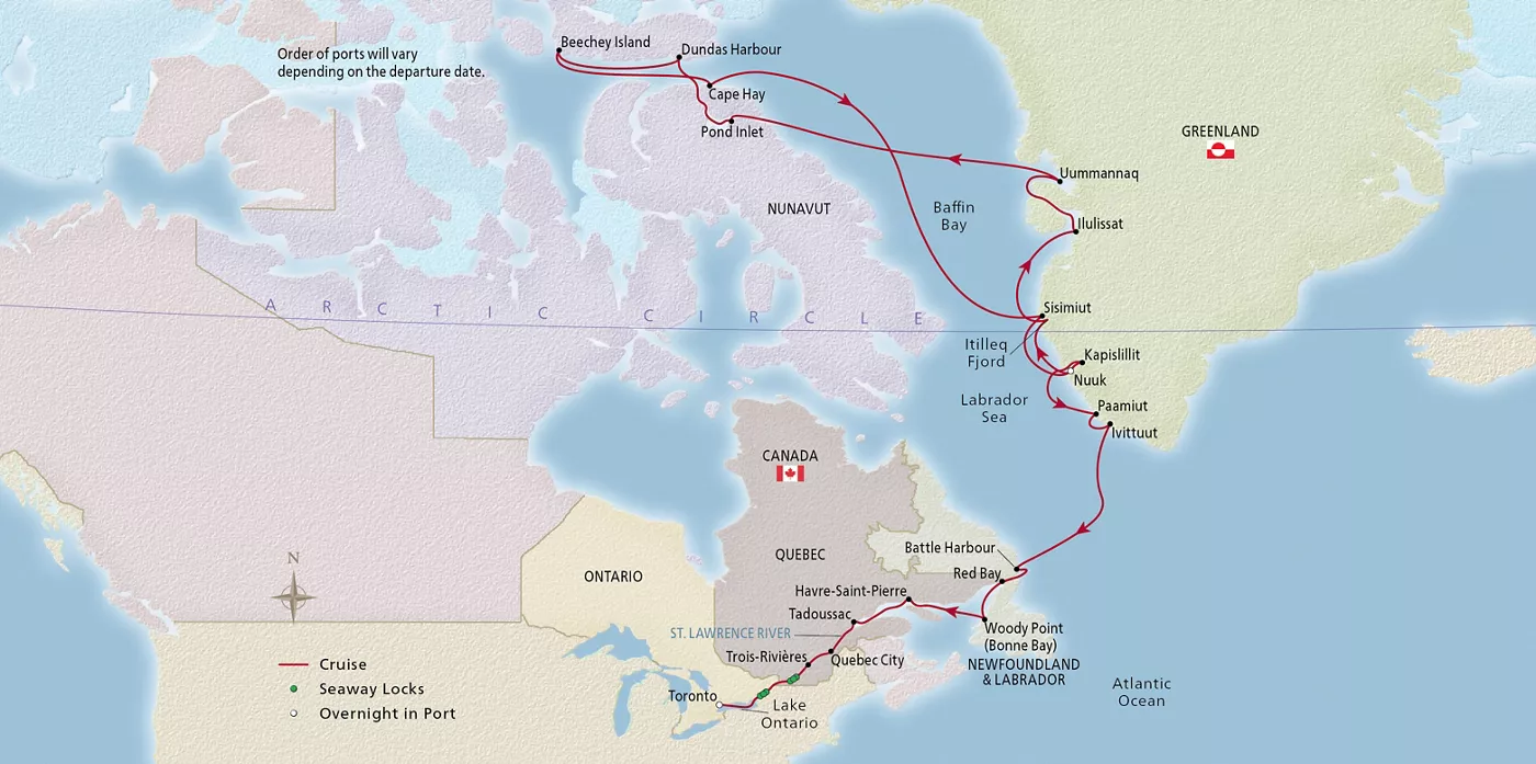 Viking Polaris Canada & the Northwest Passage September 17–October 13, 2026 voyage XPO260917A official itinerary map