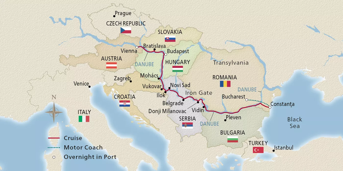 Viking Rinda Capitals of Eastern Europe April 21–May 7, 2028 voyage RND280423T official itinerary map